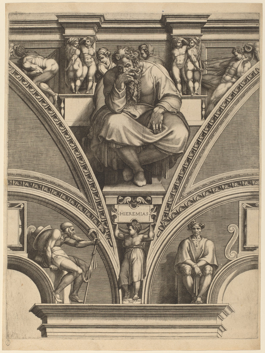 The Prophet Jeremiah by Giorgio Ghisi after Michelangelo (Italian, 1520 - 1582), 16X12"(A3)Poster Print