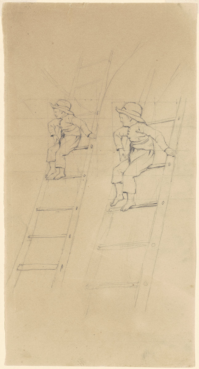 Studies of a Boy on a Ladder by James Goodwyn Clonney (American, 1812 - 1867), 16X12"(A3)Poster Print
