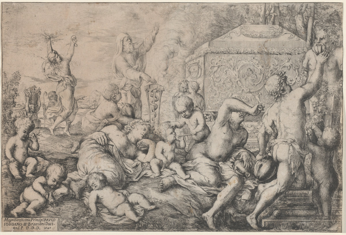 Bacchanal with Altar, Faun, and Silenus by Giovanni Andrea Podesta (Italian, c. 1620 - before 1674), 16X12"(A3)Poster Print