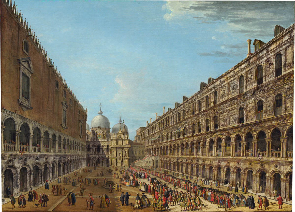 Procession in the Courtyard of the Ducal Palace, Venice by Antonio Joli (Italian, c. 1700 - 1777), 16X12"(A3)Poster Print