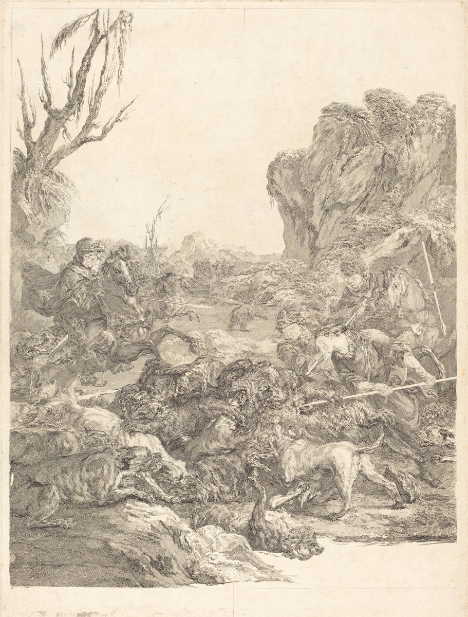 A Bear Hunt by Jean-Jacques Flipart after Carle Van Loo (French, 1719 - 1782), 16X12"(A3)Poster Print