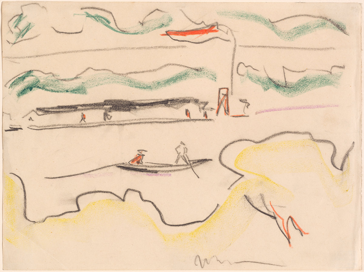 Elbe Landscape Near Dresden by Ernst Ludwig Kirchner (German, 1880 - 1938), 16X12"(A3)Poster Print