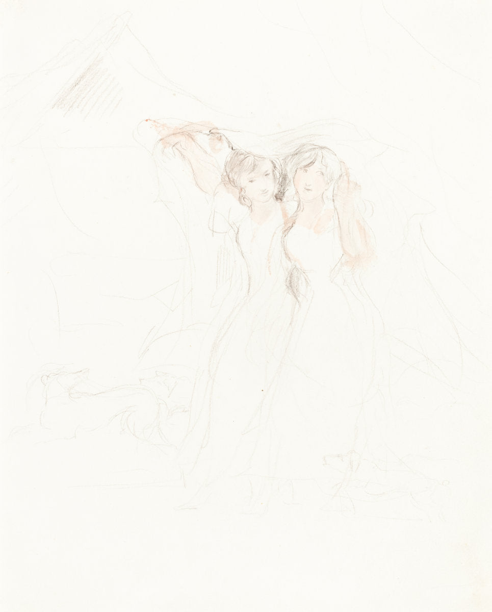 Two Girls under a Cloak by Sir David Wilkie (Scottish, 1785 - 1841), 16X12"(A3)Poster Print