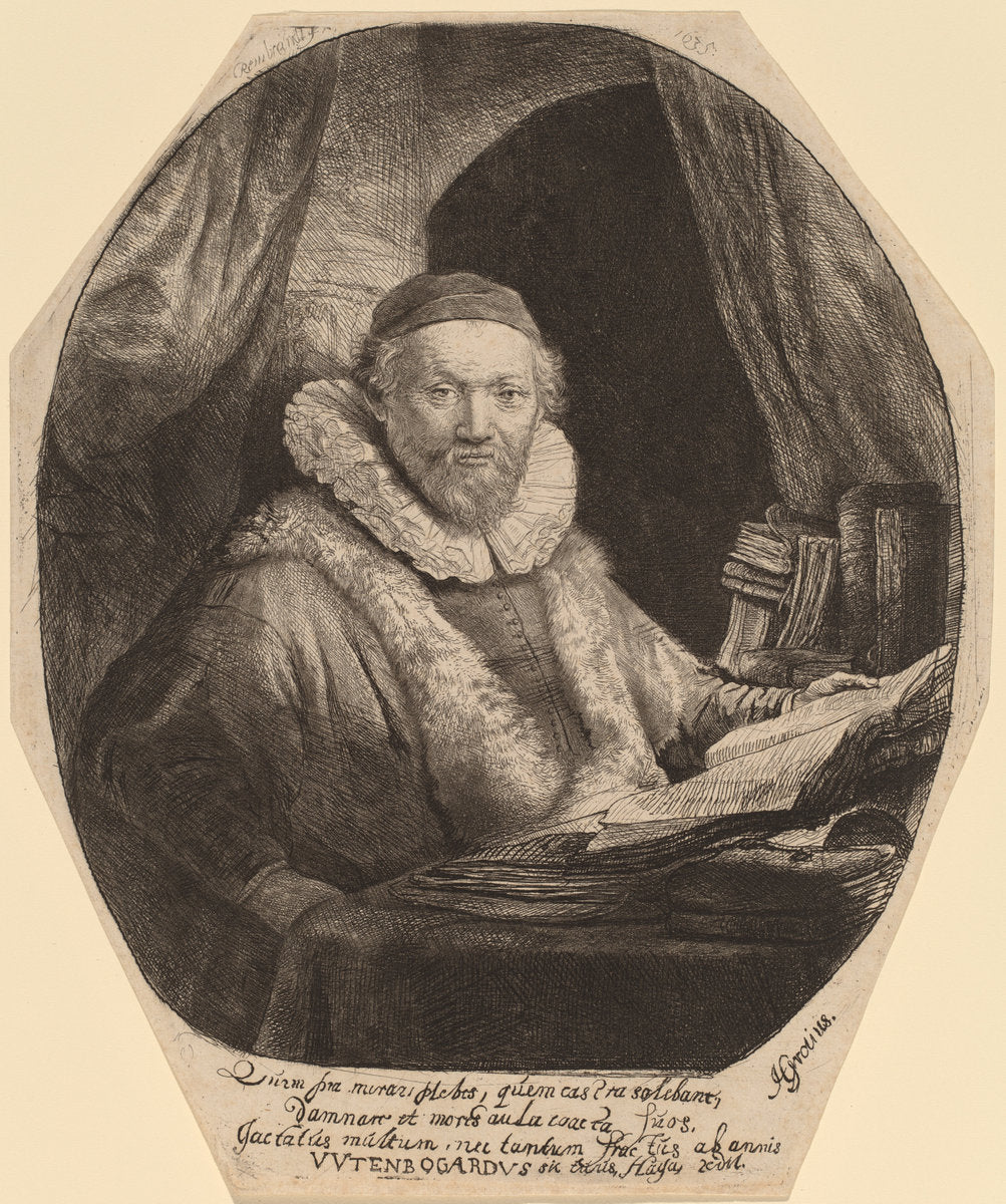 Jan Uytenbogaert by Rembrandt van Rijn (Dutch, 1606 - 1669), 16X12"(A3)Poster Print