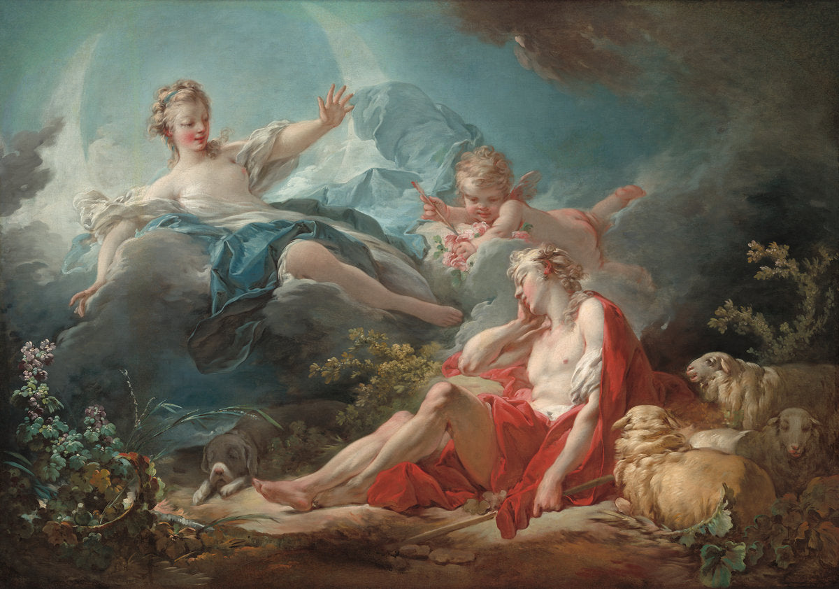 Diana and Endymion by Jean Honoré Fragonard (French, 1732 - 1806), 16X12"(A3)Poster Print