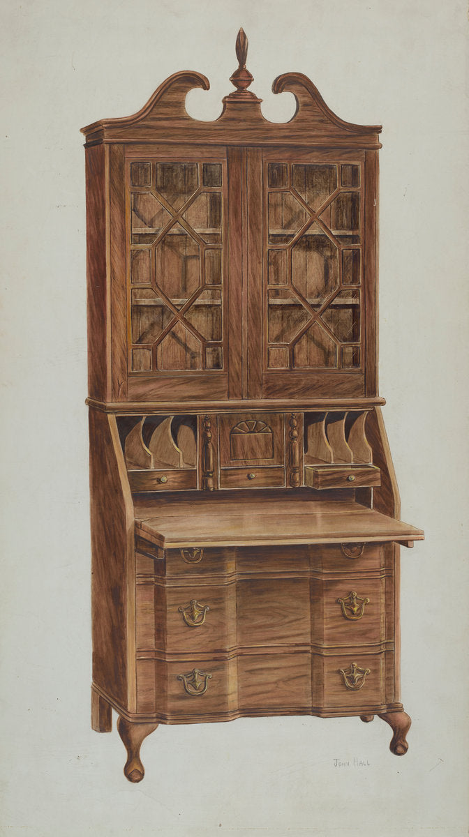 Block-front Secretary (walnut) by John Hall (American, active c. 1935), 16X12"(A3)Poster Print