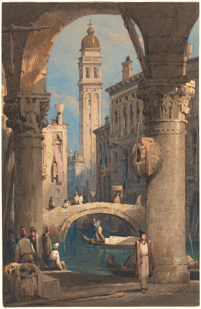San Giorgio dei Greci, Seen from an Arcade by Samuel Prout (British, 1783 - 1852), 16X12"(A3)Poster Print