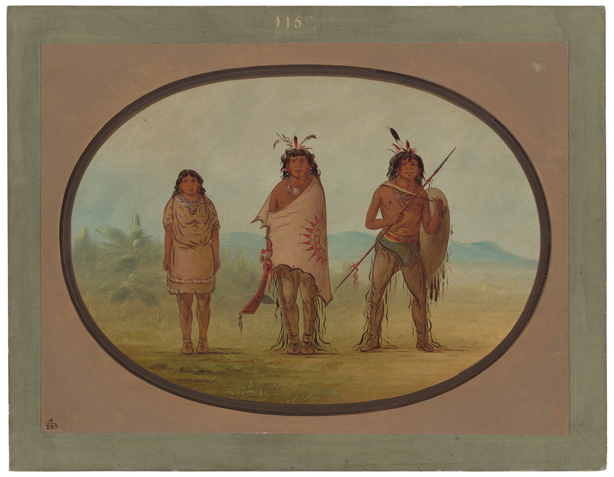 A Yuma Chief, His Daughter, and a Warrior by George Catlin (American, 1796 - 1872), 16X12"(A3)Poster Print