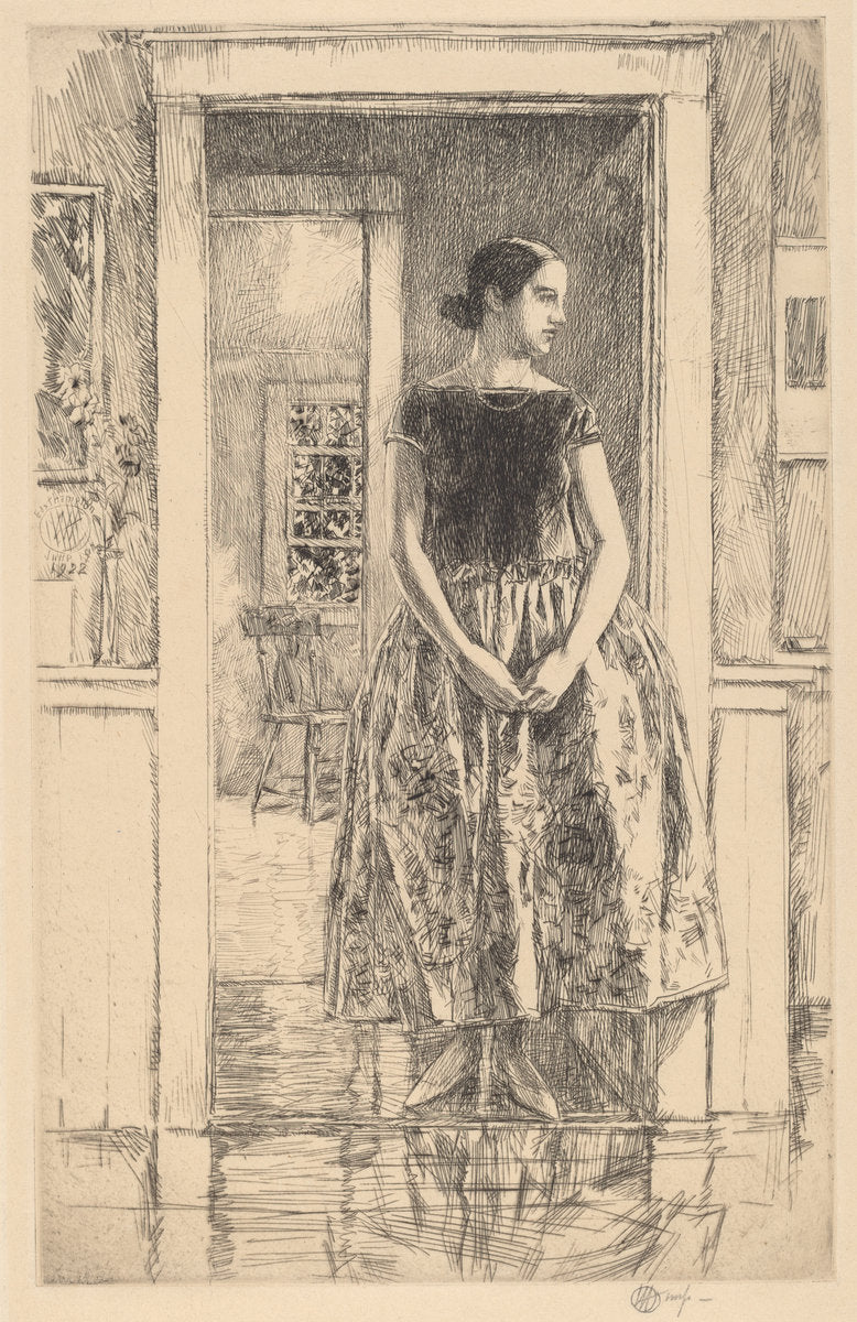 Girl in a Modern Gown by Childe Hassam (American, 1859 - 1935), 16X12"(A3)Poster Print