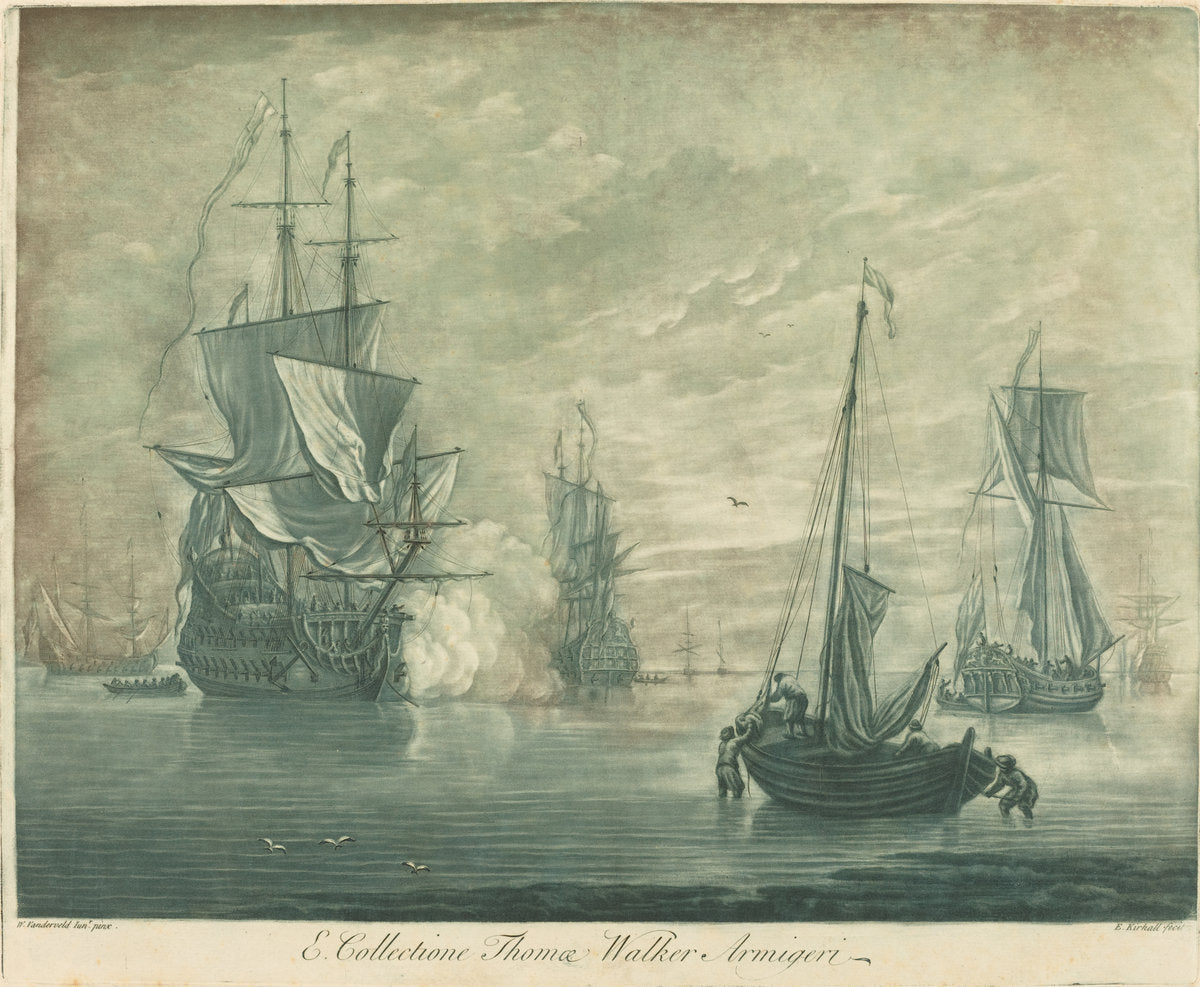 Shipping Scene from the Collection of Thomas Walker by Elisha Kirkall after Willem van de Velde the Younger (English, c. 1682 - 1742), 16X12"(A3)Poster Print