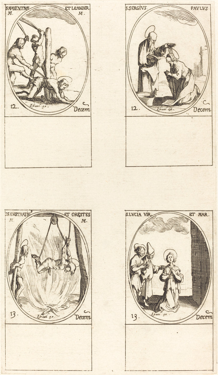 Sts. Maxentius & Leander; Sts. Sergius & Paul; Sts. Eustratius & Orestes; St. Lucy by Jacques Callot (French, 1592 - 1635), 16X12"(A3)Poster Print