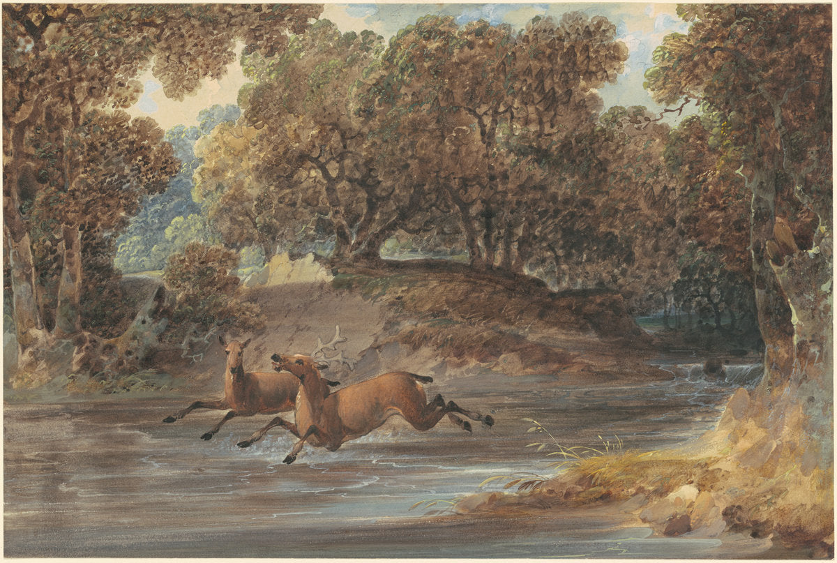 Landscape with Deer, North Carolina by Joshua Shaw (American, born England, 1776 - 1860), 16X12"(A3)Poster Print