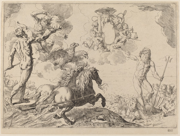 Jupiter, Neptune and Pluto by Simone Cantarini (Italian, 1612 - 1648), 16X12"(A3)Poster Print
