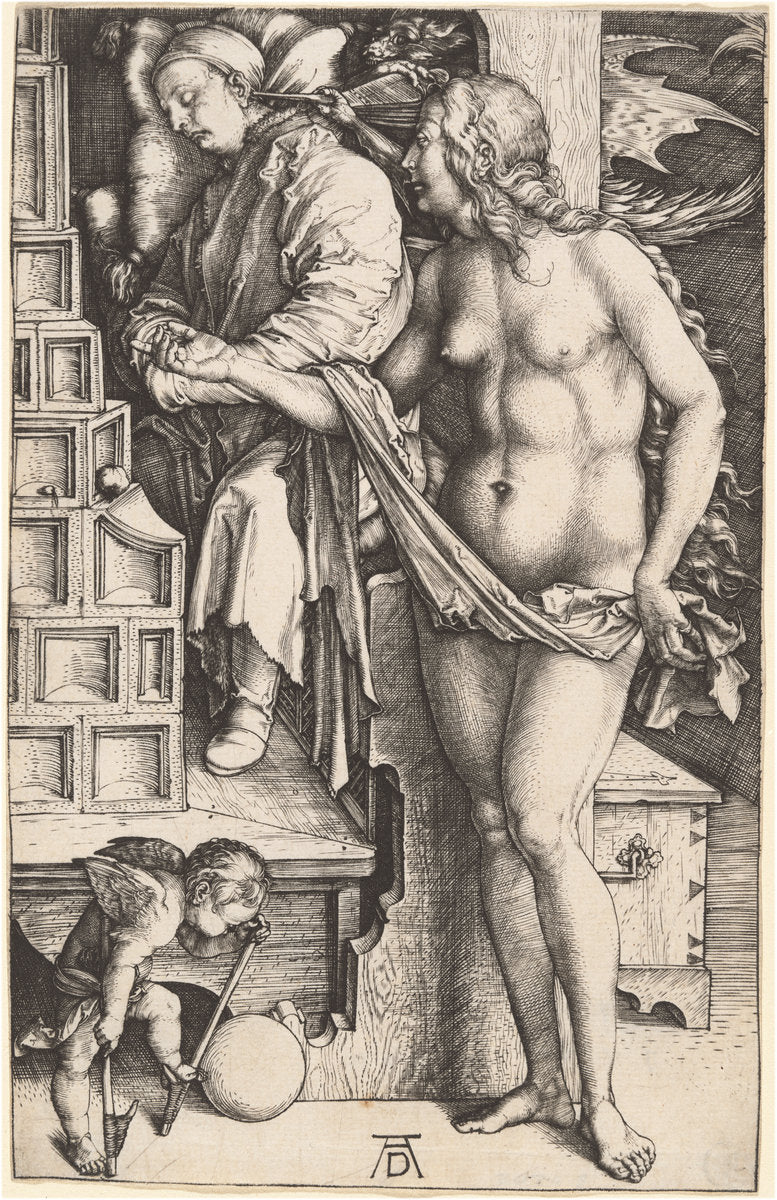 The Dream of the Doctor (Temptation of the Idler) by Albrecht Dürer (German, 1471 - 1528), 16X12"(A3)Poster Print