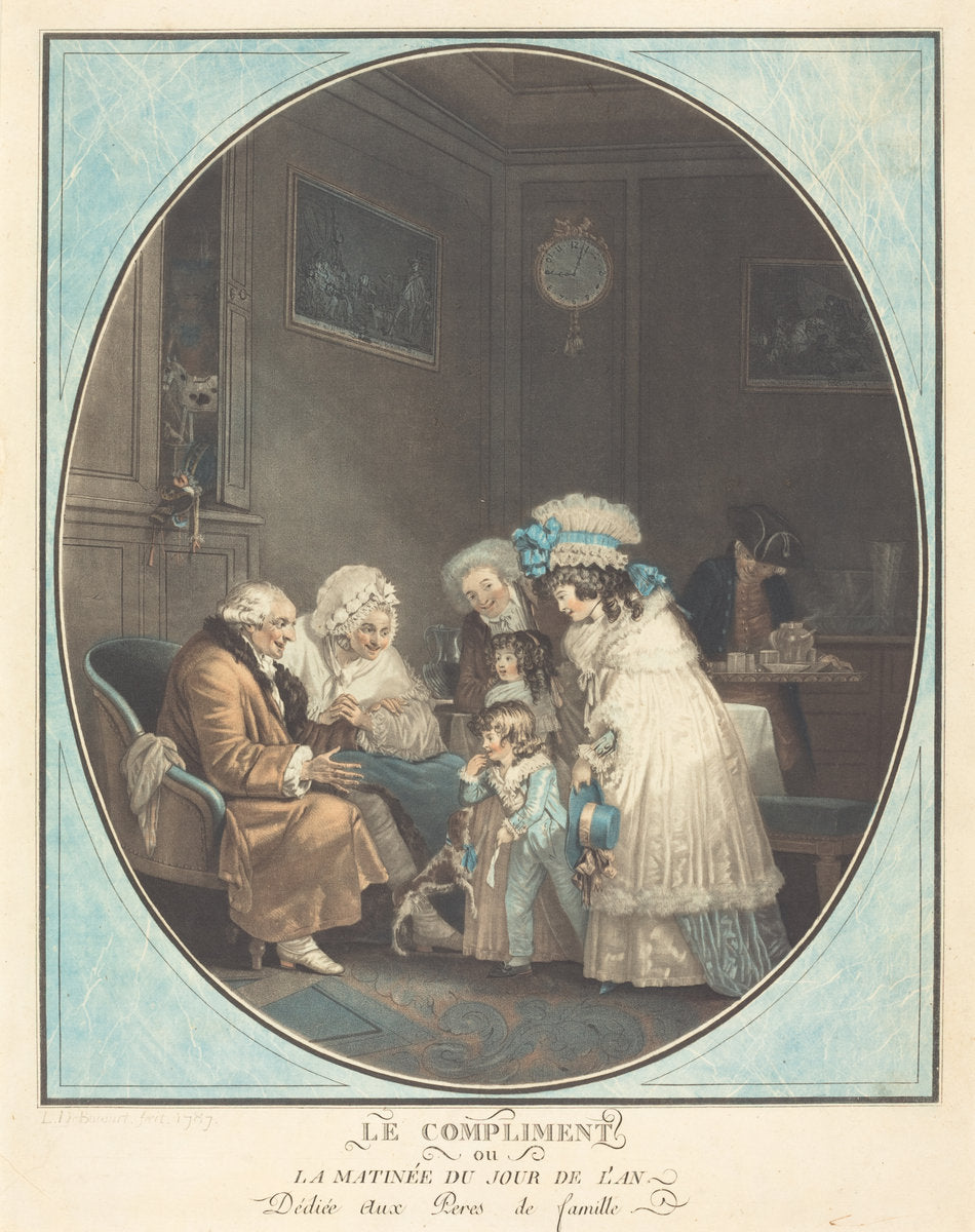 Le Compliment ou La Matinée du jour de l'an (The Compliment or New Year's Morning) by Philibert-Louis Debucourt (French, 1755 - 1832), 16X12"(A3)Poster Print
