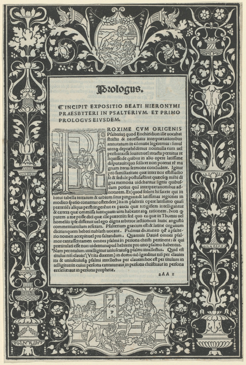 A White Line Border with Two Cartouches: "A Satyr Sacrificing a Ram," and "The Choice of Hercules" by attributed to Benedetto Bordon (Italian, 1450 - 1530), 16X12"(A3)Poster Print