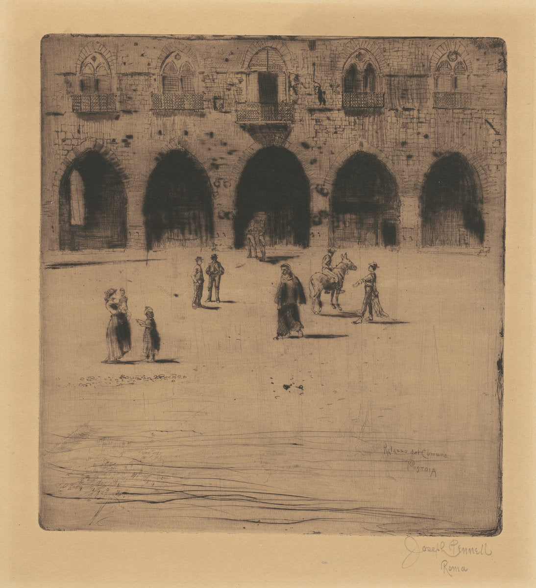 Plazza del Comune, Pistoia by Joseph Pennell (American, 1857 - 1926), 16X12"(A3)Poster Print
