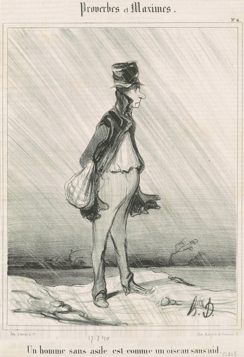 Un homme sans asile ... by Honoré Daumier (French, 1808 - 1879), 16X12"(A3)Poster Print
