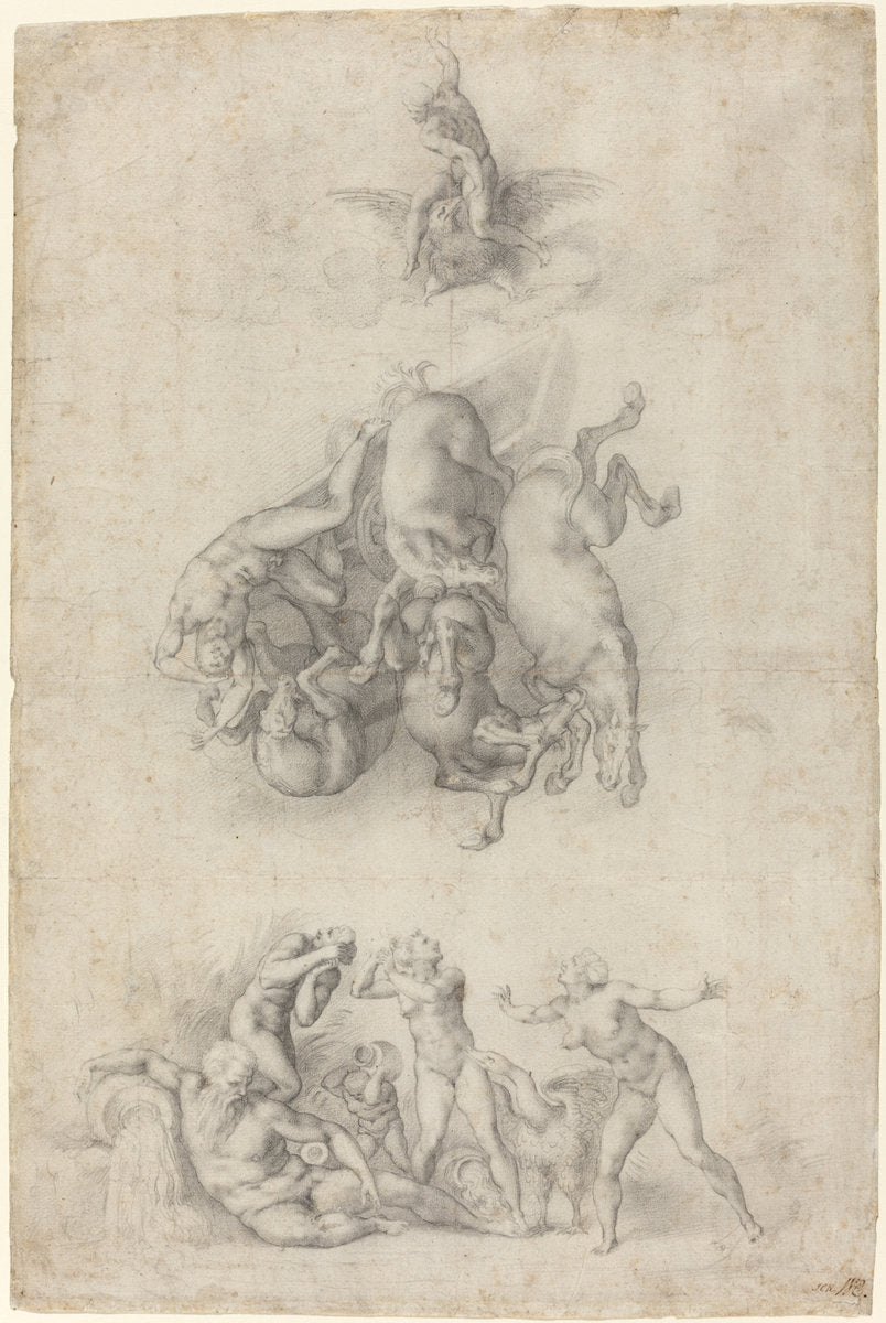 The Fall of Phaethon by Agnolo Bronzino or Giulio Clovio after Michelangelo (Florentine, 1503 - 1572), 16X12"(A3)Poster Print