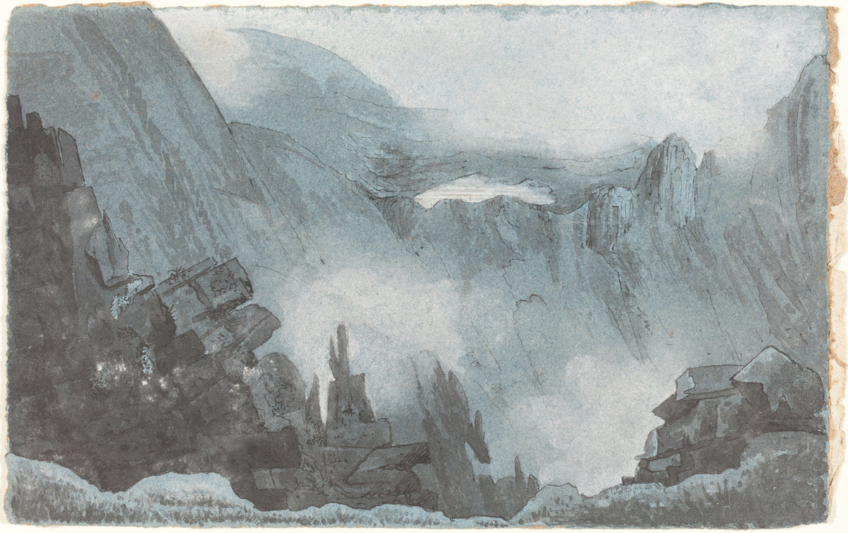 first half 19th century by Follower of John Sell Cotman (Mountain Scene with Rocks), 16X12"(A3)Poster Print