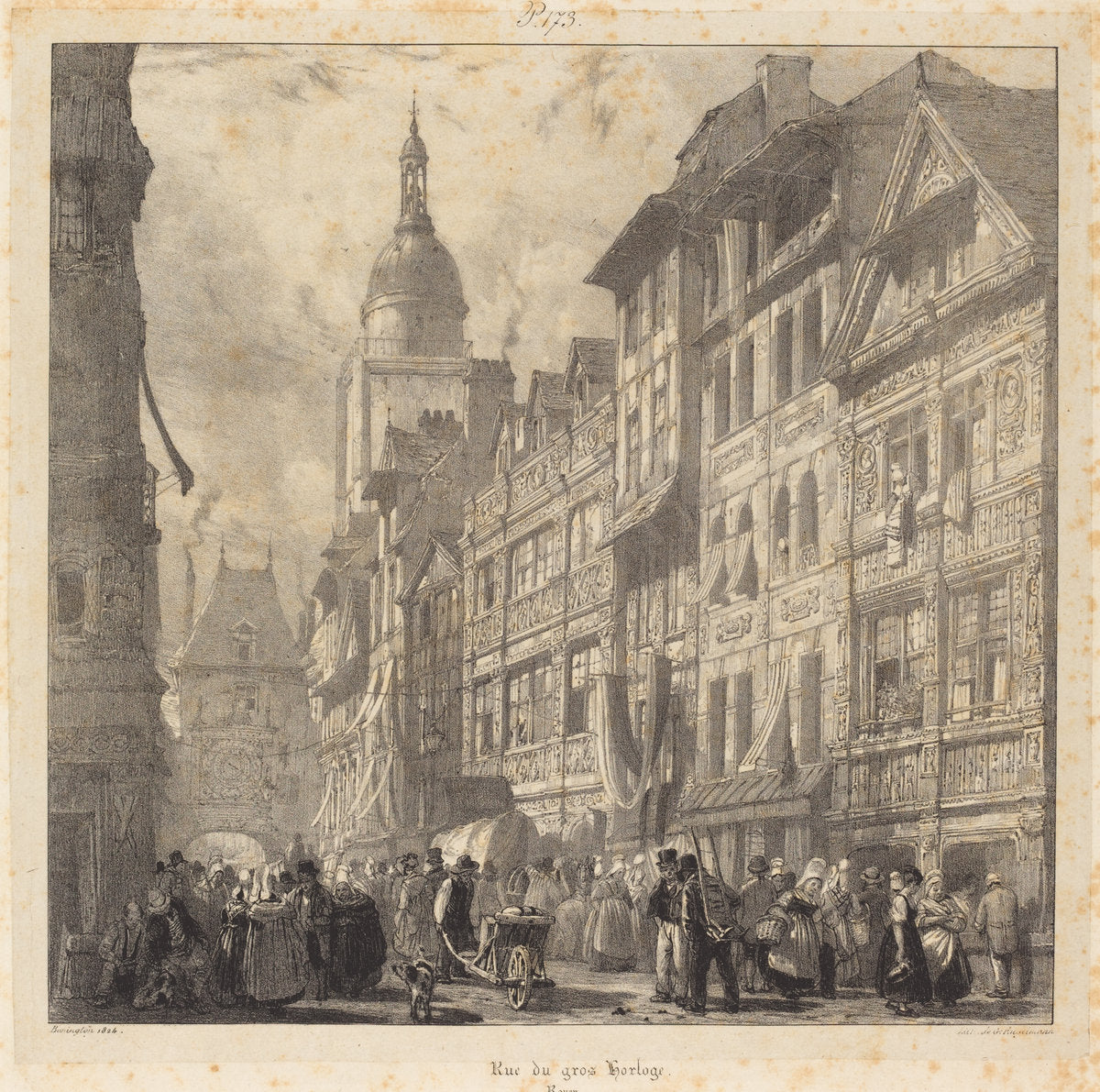 Rue du gros-horloge, Rouen by Richard Parkes Bonington (British, 1802 - 1828), 16X12"(A3)Poster Print