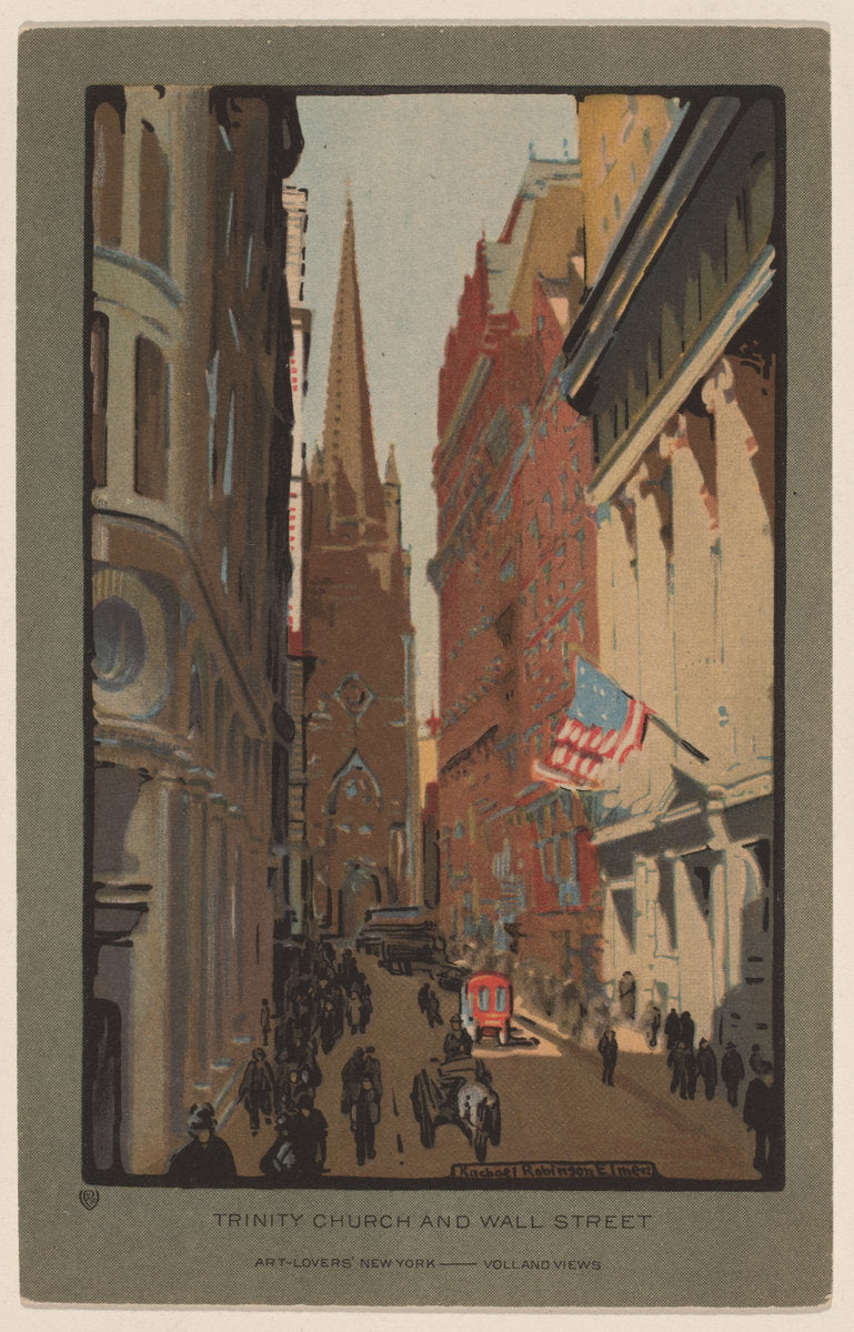 Trinity Church and Wall Street by Rachael Robinson Elmer (American, 1878 - 1919), 16X12"(A3)Poster Print
