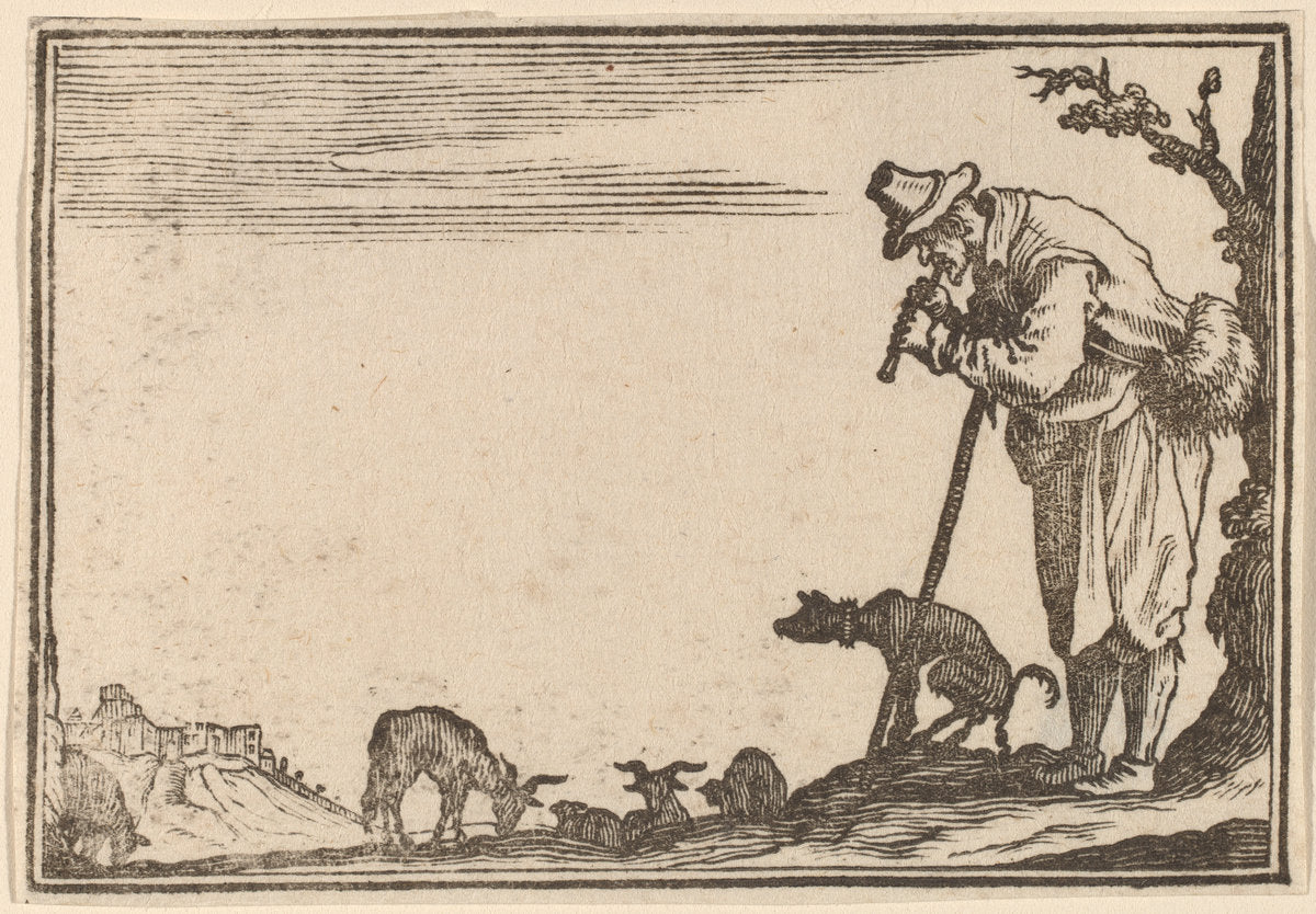 Shepherd Playing Flute by Edouard Eckman after Jacques Callot (Flemish, born c. 1600), 16X12"(A3)Poster Print