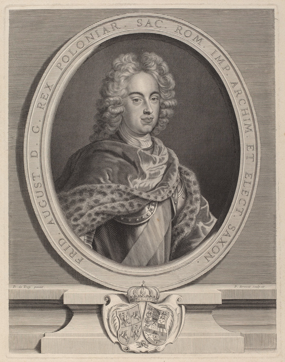 Frédéric Auguste III, roi de Pologne by Pierre Drevet, after François de Troy (French, 1663 - 1738), 16X12"(A3)Poster Print