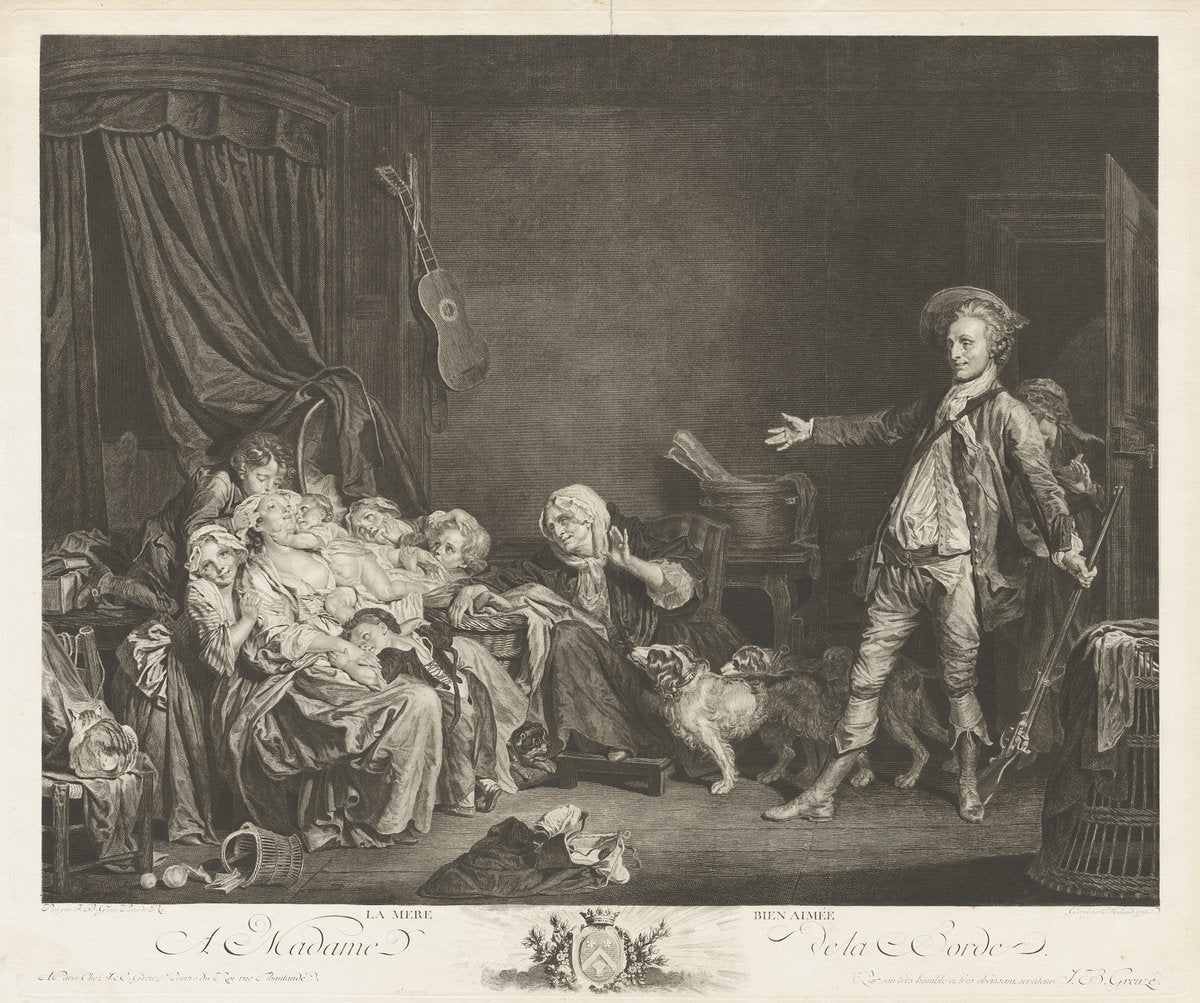 La mére bienaimée (The Well-Loved Mother) by Jean Massard, after Jean-Baptiste Greuze (French, 1740 - 1822), 16X12"(A3)Poster Print