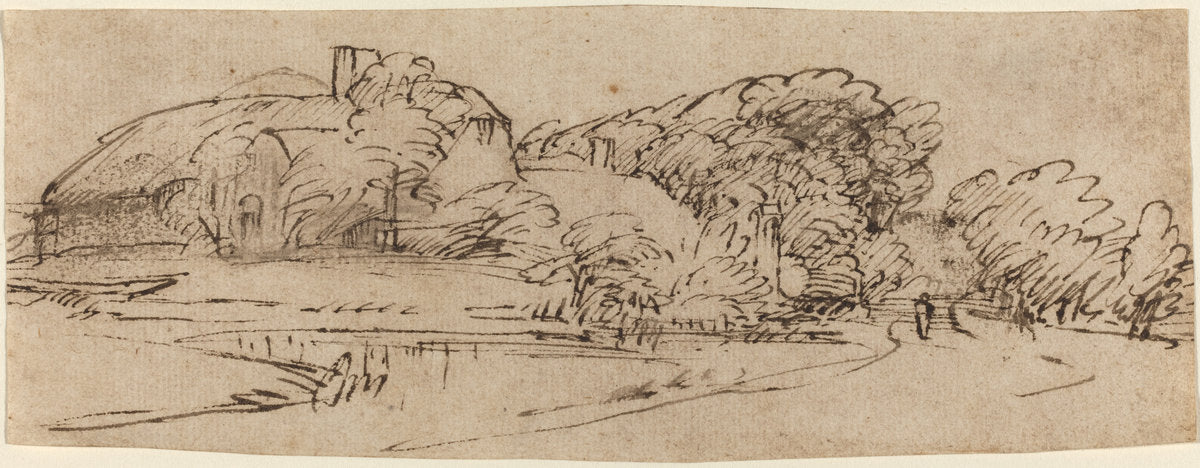 A Landscape with Farm Buildings among Trees by Rembrandt van Rijn (Dutch, 1606 - 1669), 16X12"(A3)Poster Print