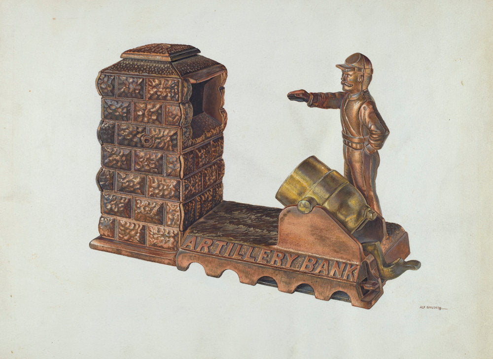 Mechanical Artillery Bank by Alf Bruseth (American, active c. 1935), 16X12"(A3)Poster Print