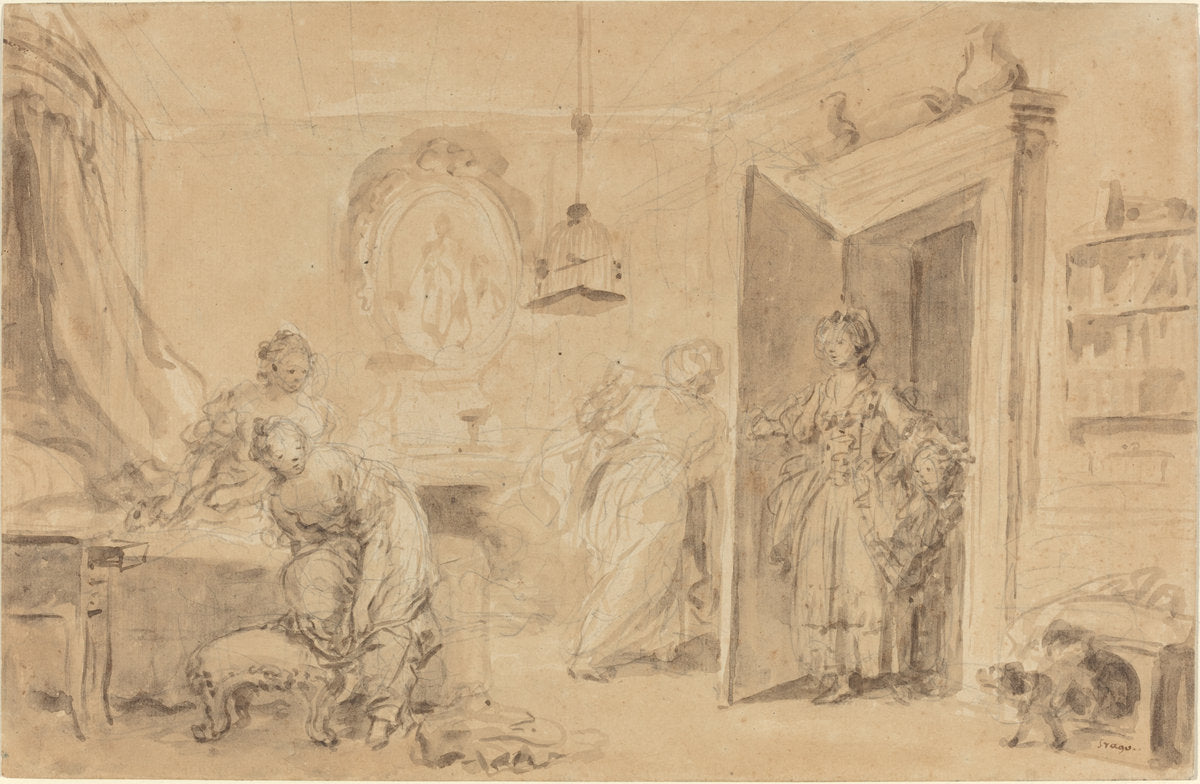 The Bedroom (Le Coucher or Ma Chemise brule) by Jean-Honoré Fragonard (French, 1732 - 1806), 16X12"(A3)Poster Print