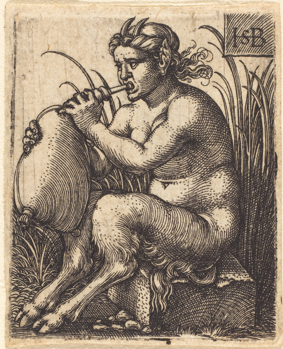 Satyr Woman Playing Bagpipe by Sebald Beham (German, 1500 - 1550), 16X12"(A3)Poster Print