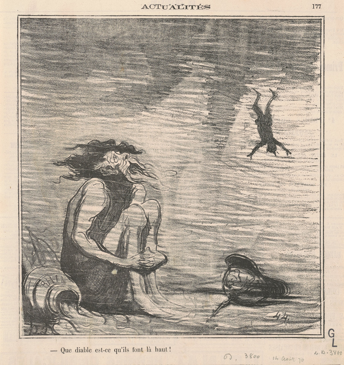 Que diable est-ce qu'ils font la-haut! by Honoré Daumier (French, 1808 - 1879), 16X12"(A3)Poster Print