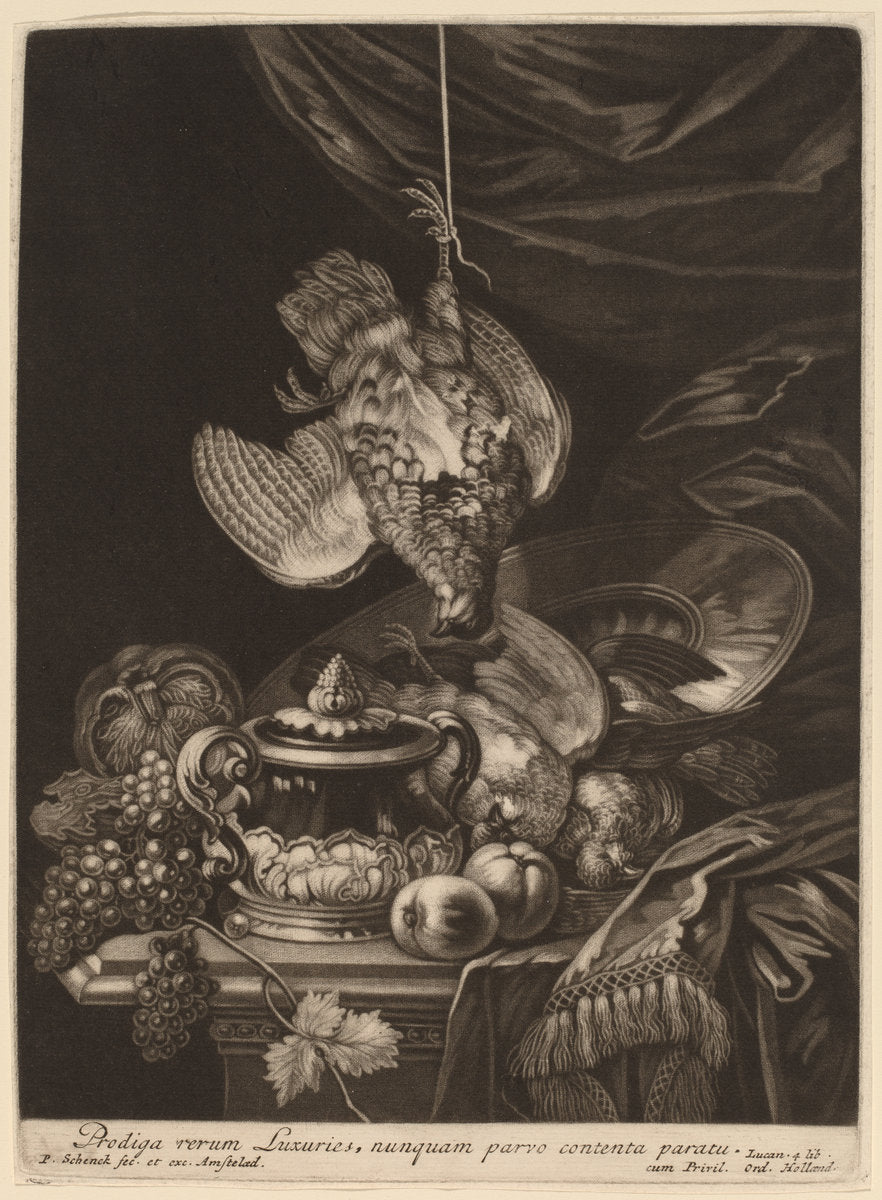 Still Life with a Hanging Partridge by Pieter Schenck I (Dutch, 1660 - 1718/1719), 16X12"(A3)Poster Print