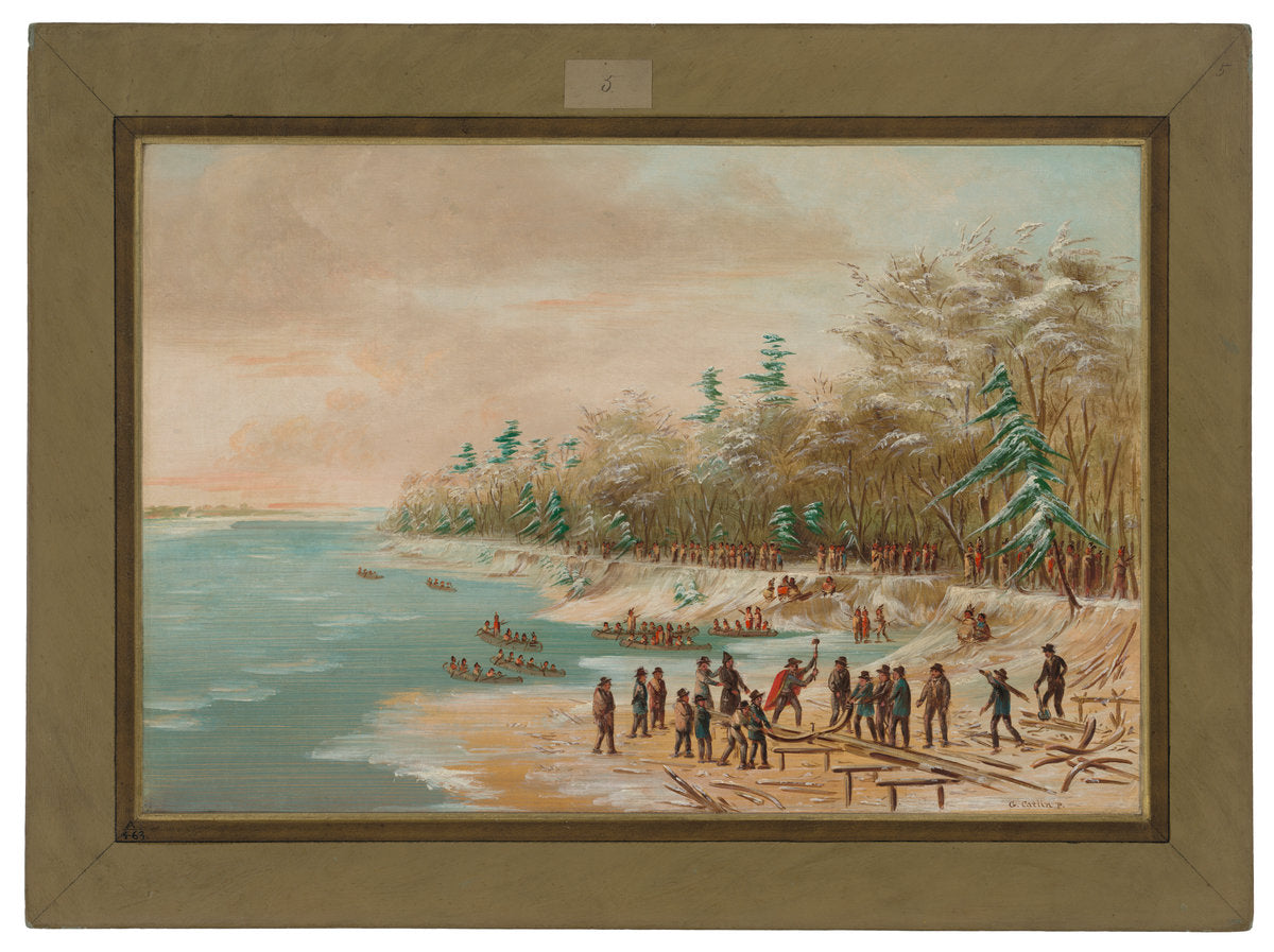 La Salle Driving the First Bolt for the Griffin. January 26, 1679 by George Catlin (American, 1796 - 1872), 16X12"(A3)Poster Print