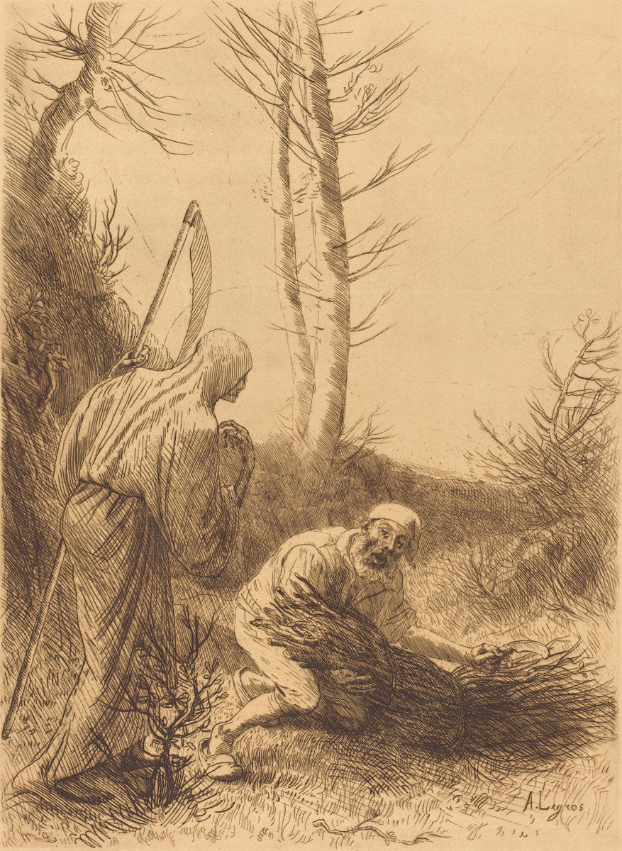 Death and the Woodcutter, 2nd plate (Le mort et le bucheron) by Alphonse Legros (French, 1837 - 1911), 16X12"(A3)Poster Print