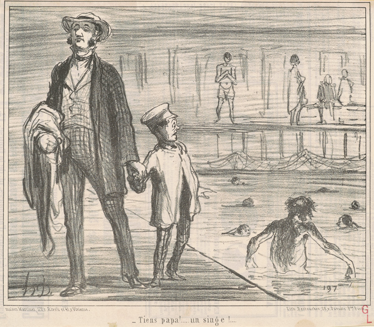 Tiens papa! ... un singe! ... by Honoré Daumier (French, 1808 - 1879), 16X12"(A3)Poster Print