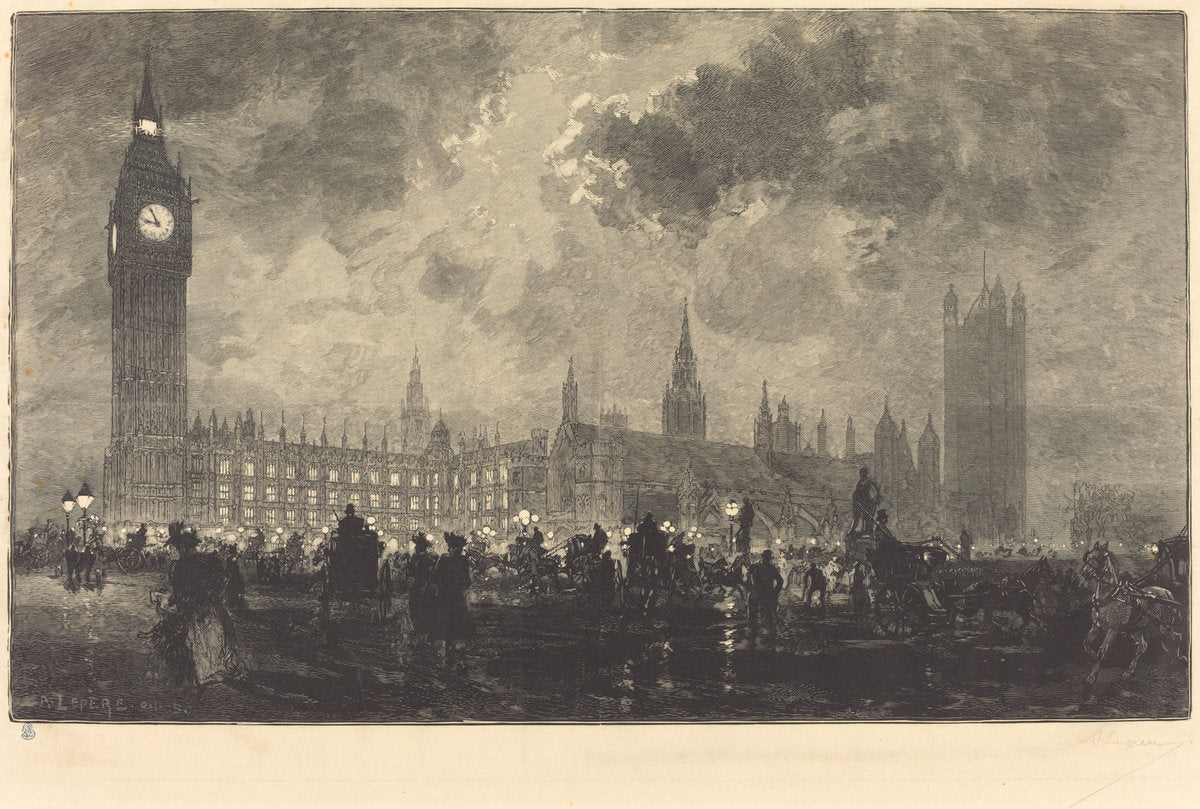 Parliament at 9 o'Clock in the Evening - London (Le parlement a 9 heures du soir - Londres) by Auguste Lepère (French, 1849 - 1918), 16X12"(A3)Poster Print