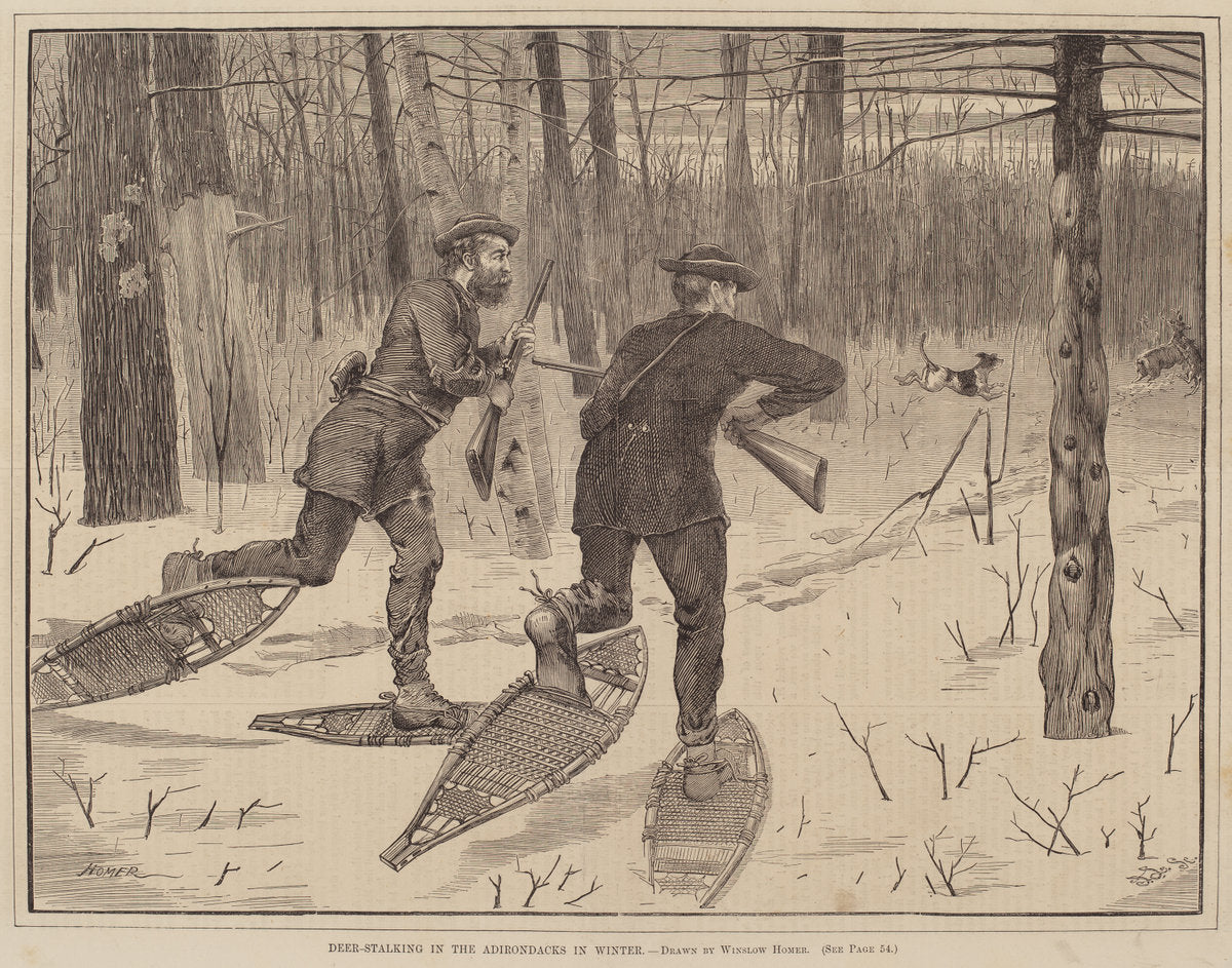 published 1871 by after Winslow Homer (Deer-Stalking in the Adirondacks in Winter), 16X12"(A3)Poster Print