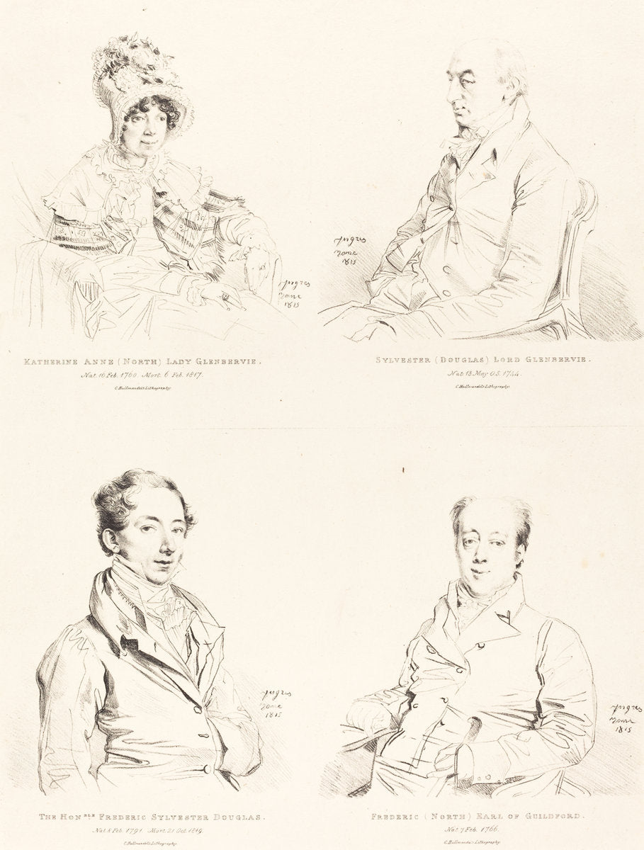 Sylvester (Douglas) Lord Glenbervie; Katherine Anne (North) Glenbervie; Frederic (North) Earl of Guilford; Frederic Sylvester Douglas by Jean-Auguste-Dominique Ingres (French, 1780 - 1867), 16X12"(A3)Poster Print