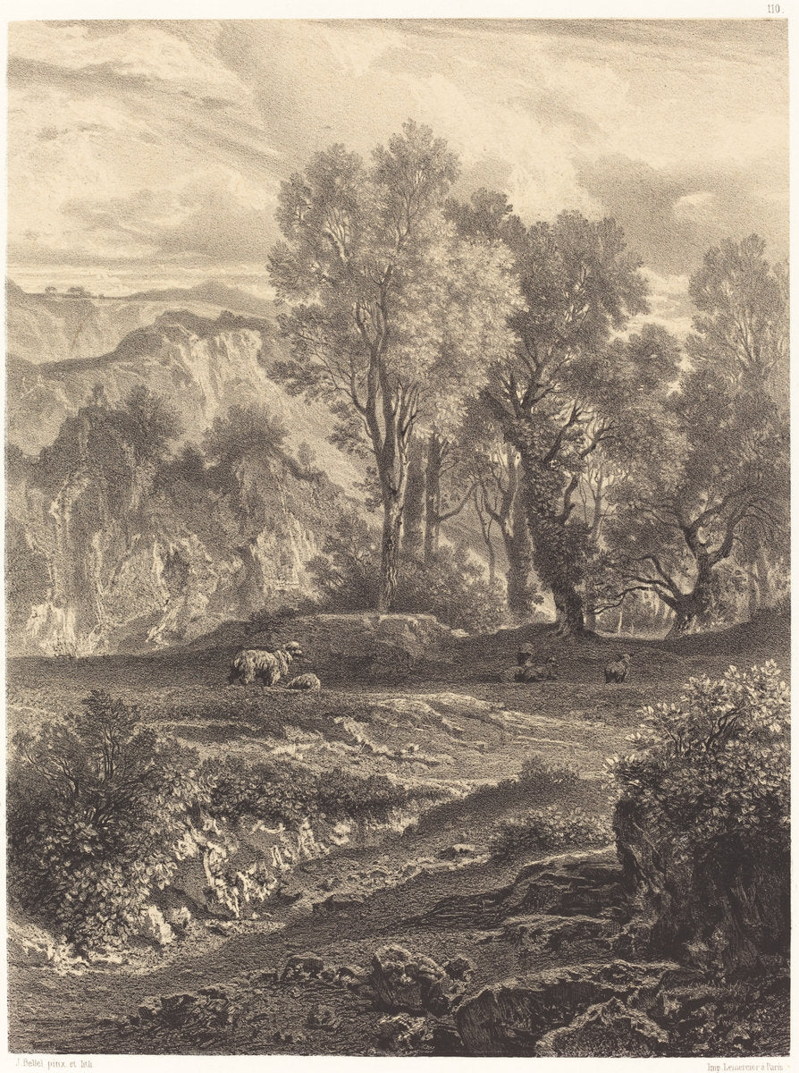 Landscape with Sheep by Jean-Joseph-François Bellel (French, 1816 - 1898), 16X12"(A3)Poster Print