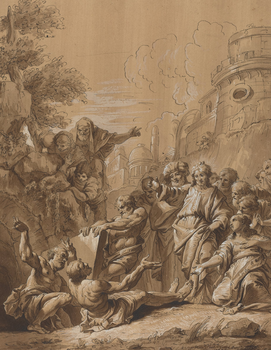18th century by Follower of Francesco Fontebasso (The Raising of Lazarus), 16X12"(A3)Poster Print