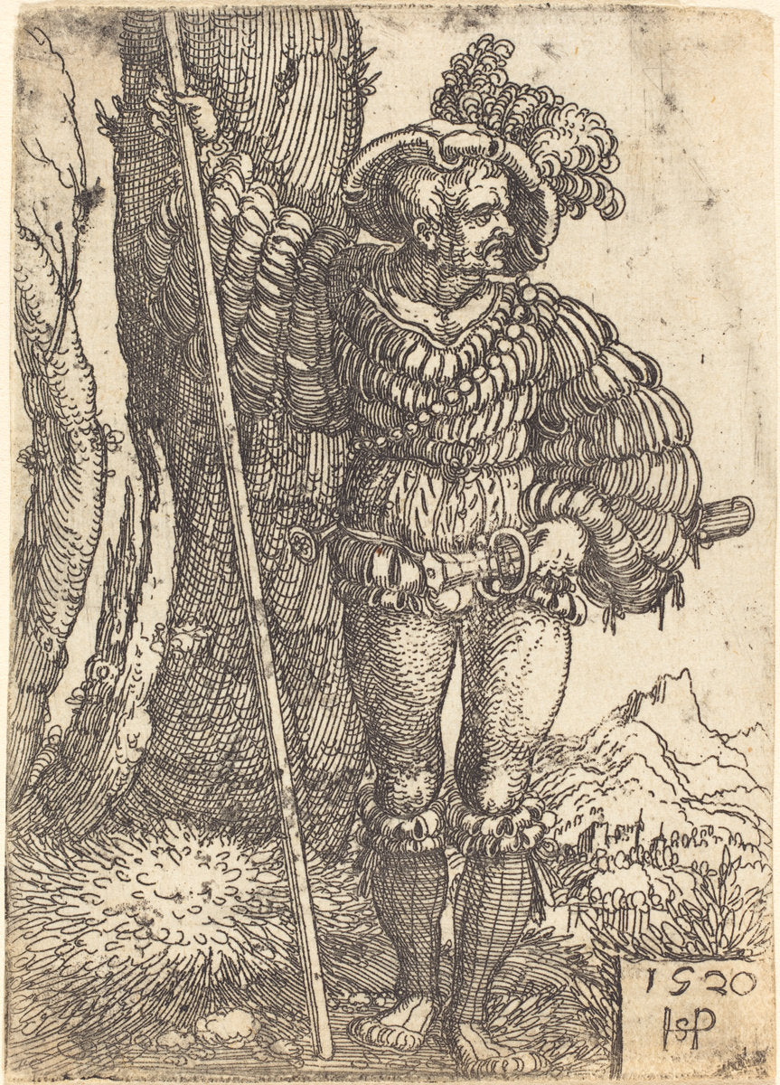 Foot Soldier Standing by a Tree by Sebald Beham (German, 1500 - 1550), 16X12"(A3)Poster Print