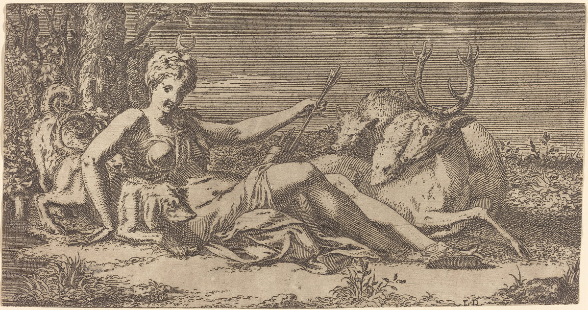 Diana Resting by Léon Davent after Francesco Primaticcio (French (?), active 1540/1556), 16X12"(A3)Poster Print