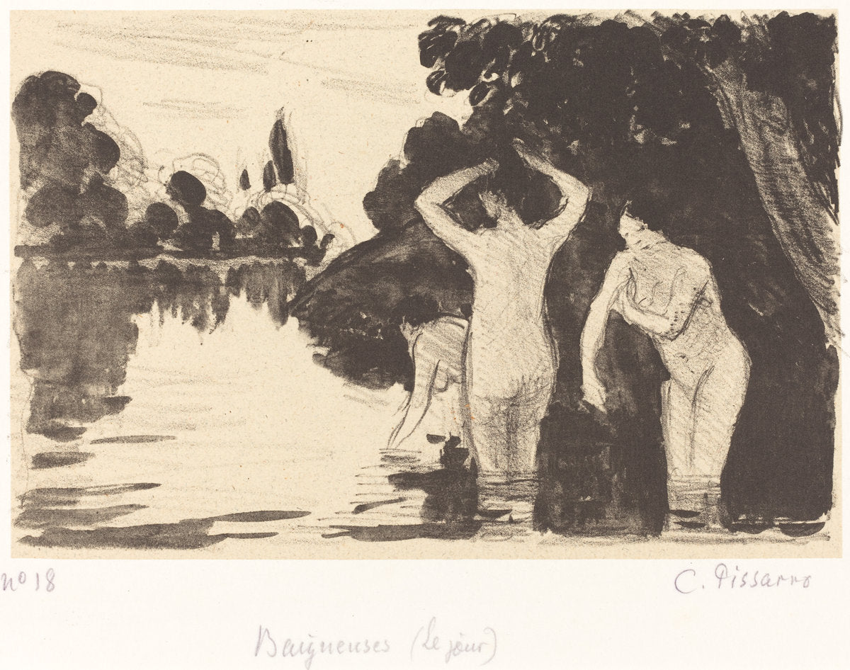 Baigneuses by Camille Pissarro (French, 1830 - 1903), 16X12"(A3)Poster Print