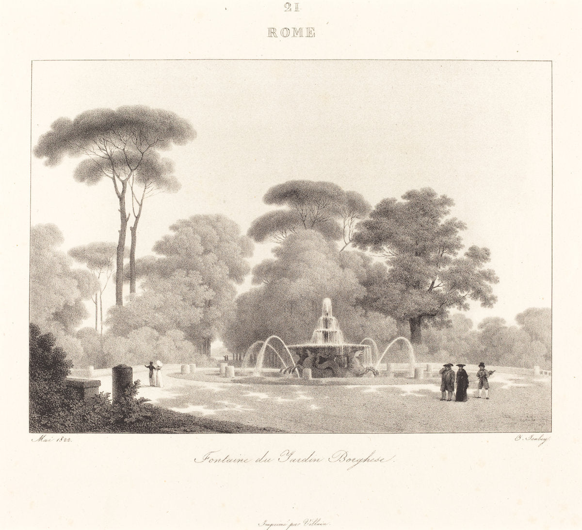 Fontaine de Jardin Borghese by Jean-Baptiste Isabey (French, 1767 - 1855), 16X12"(A3)Poster Print