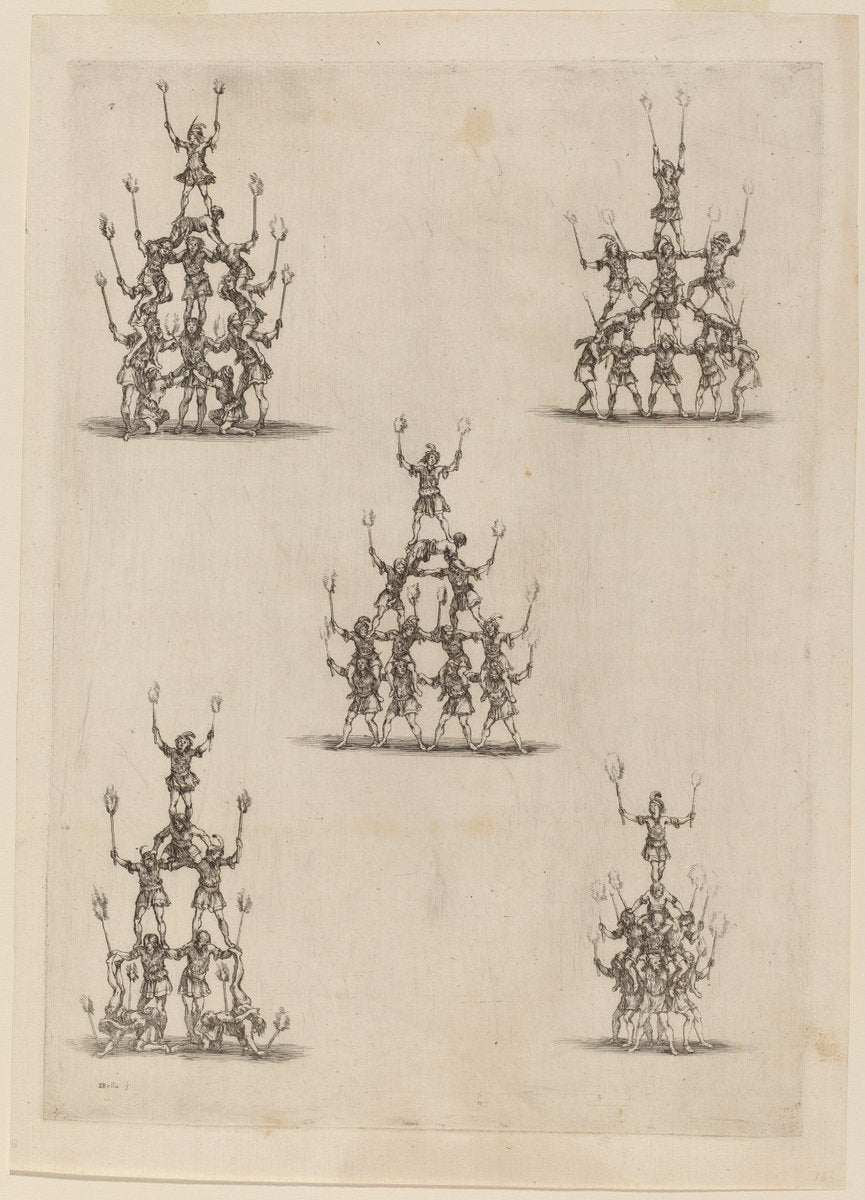Pyramids of Jugglers by Stefano Della Bella (Italian, 1610 - 1664), 16X12"(A3)Poster Print