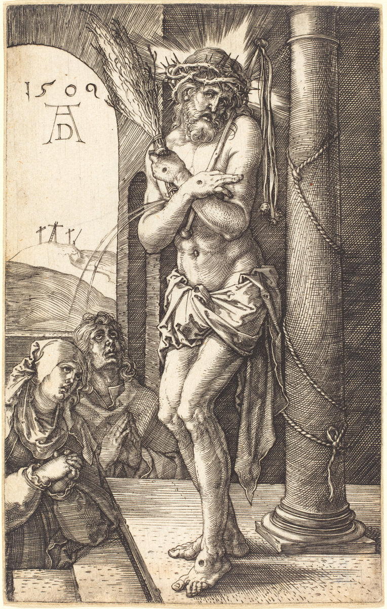 The Man of Sorrows Standing by the Column by Albrecht Dürer (German, 1471 - 1528), 16X12"(A3)Poster Print