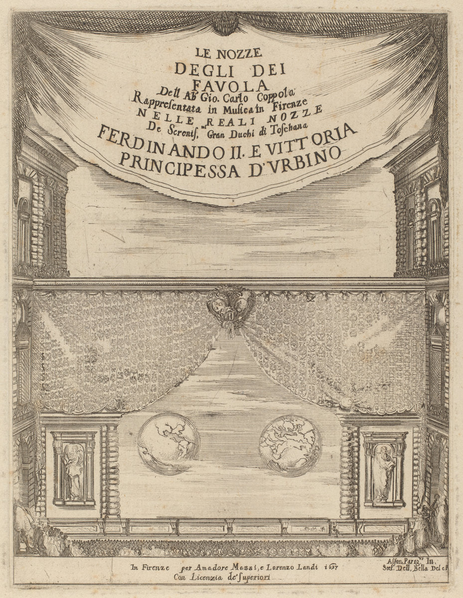 Le Nozze degli Dei: Frontispiece by Stefano Della Bella (Italian, 1610 - 1664), 16X12"(A3)Poster Print